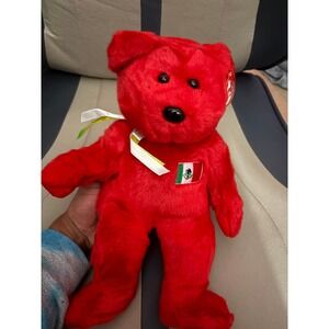 2000 TY Beanie BUDDY Plush Toy OSITO Red Bear with Mexico Flag MWMT'S in Tag Pro
